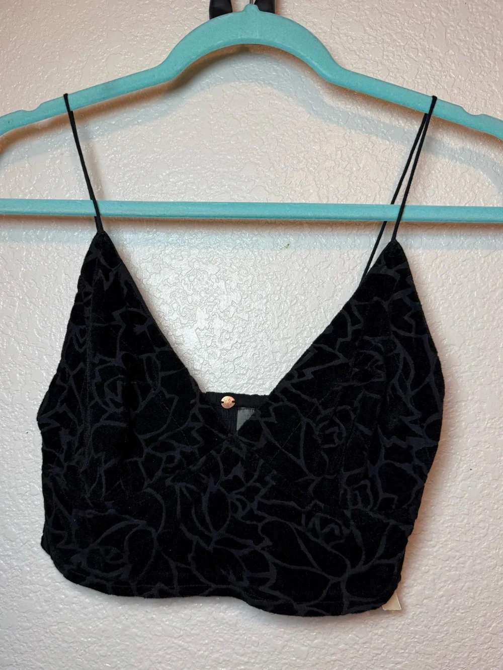 Free People One Carrie Flocked Velvet Bralette Black Size Small